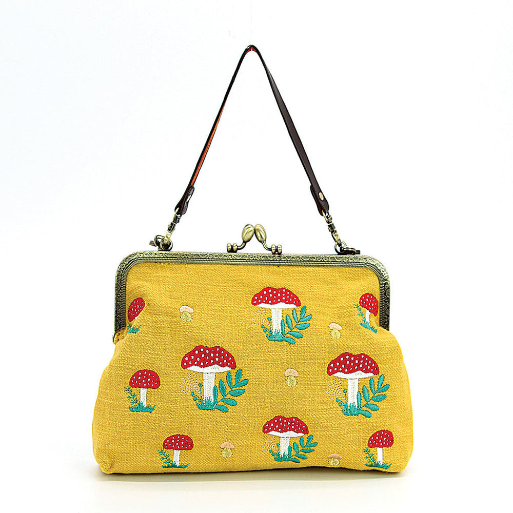 Mushrooms Kisslock Frame Bag in Cotton: Yellow