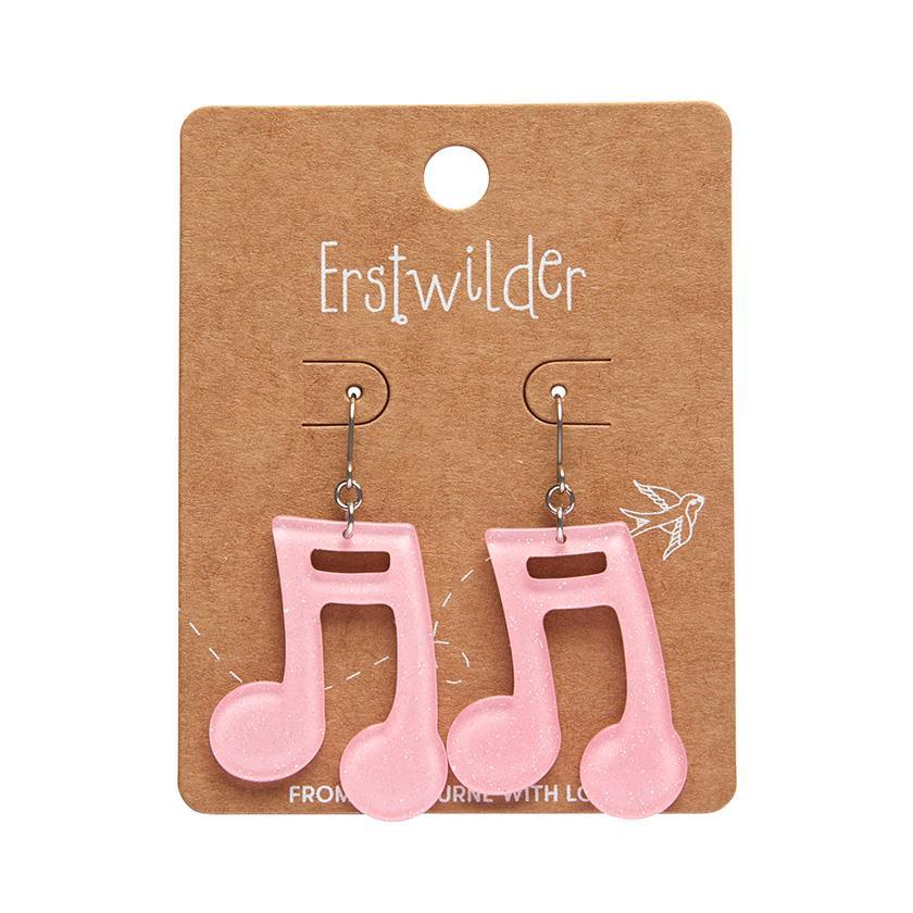 Musical Note Glitter Resin Drop Earrings - Pink by Erstwilder - Quirks!