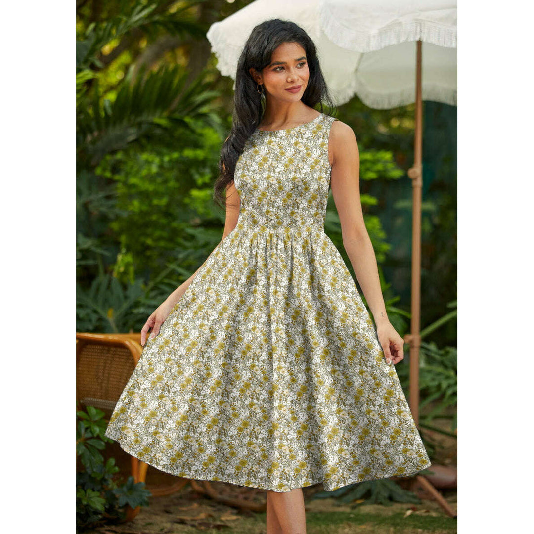 Mustard Floral Midi Dress