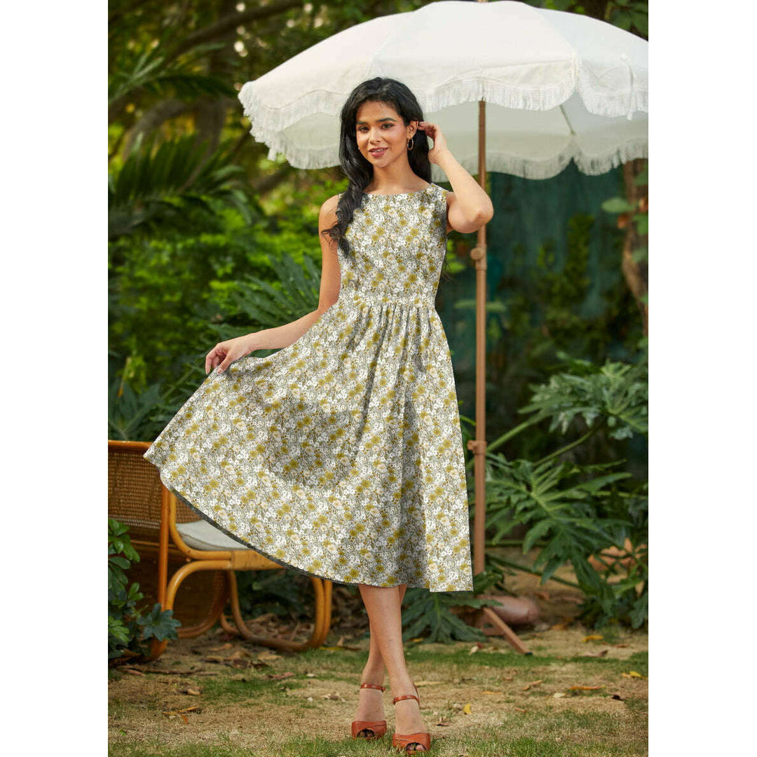 Mustard Floral Midi Dress