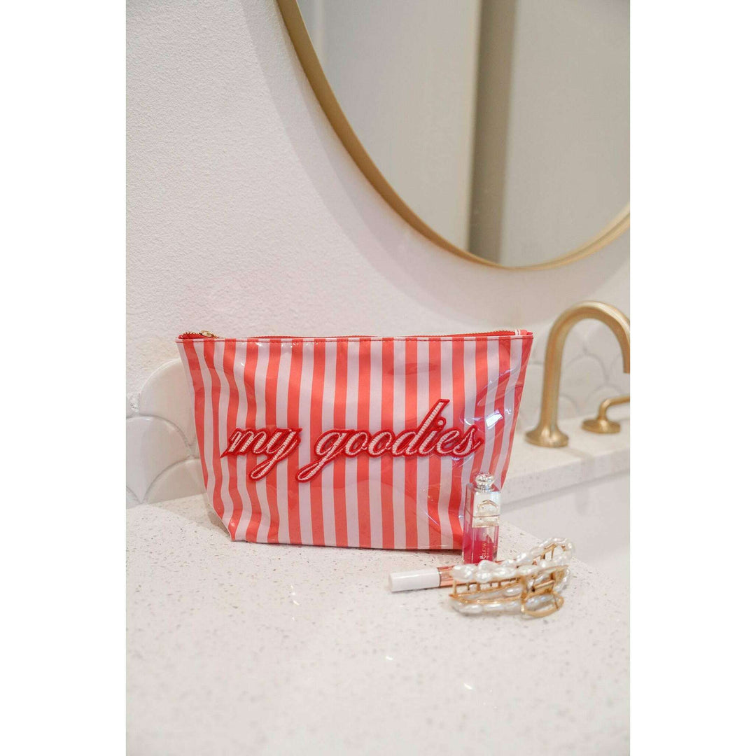My Goodies - Pink & Red Stripes Clear Coat Bag