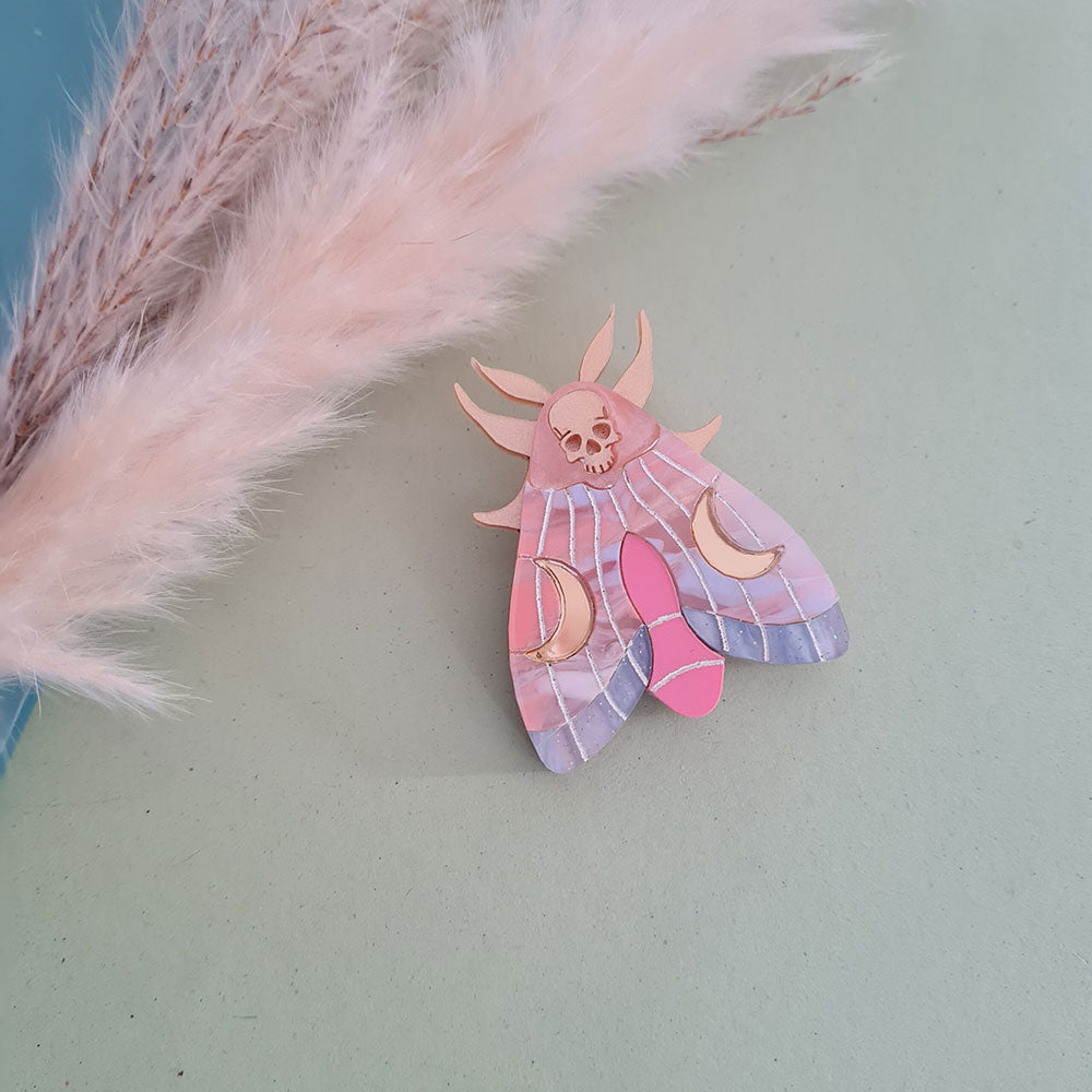 Mystic Moon Moth Brooch- Coral Sunset by Cherryloco Jewellery 3