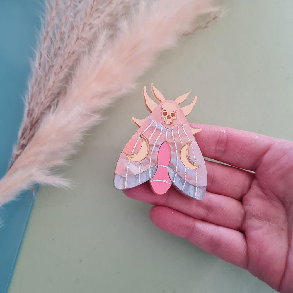 Mystic Moon Moth Brooch- Coral Sunset by Cherryloco Jewellery 4