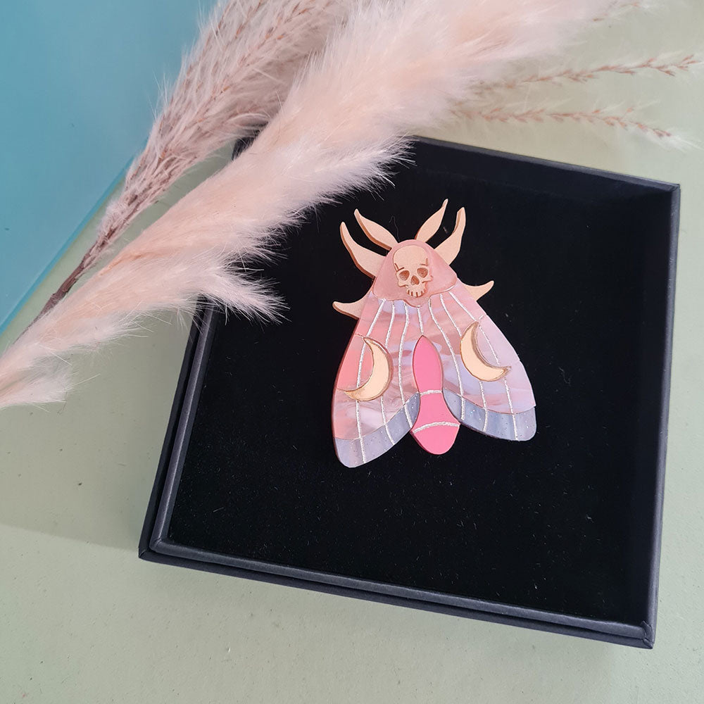 Mystic Moon Moth Brooch- Coral Sunset by Cherryloco Jewellery 2
