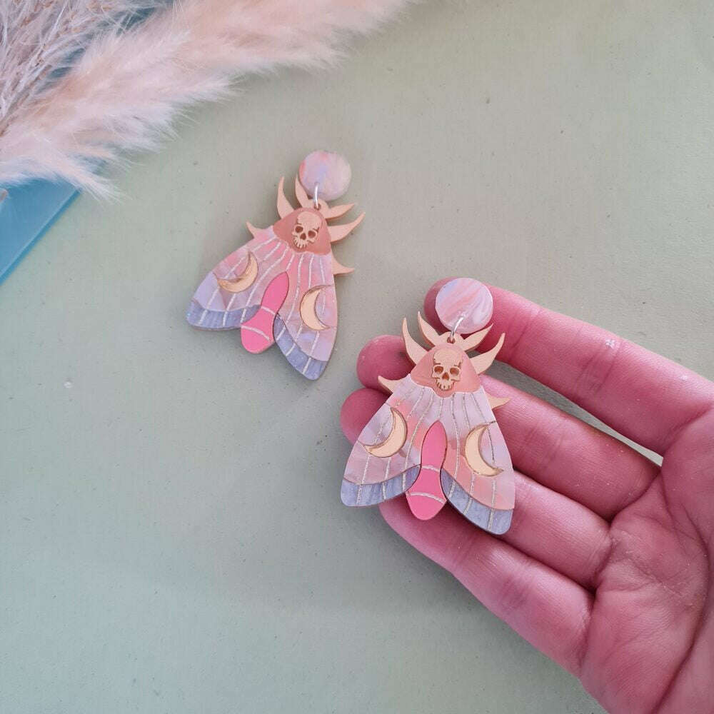 Mystic Moon Moth Earrings &ndash; Coral Sunset by Cherryloco Jewellery 2