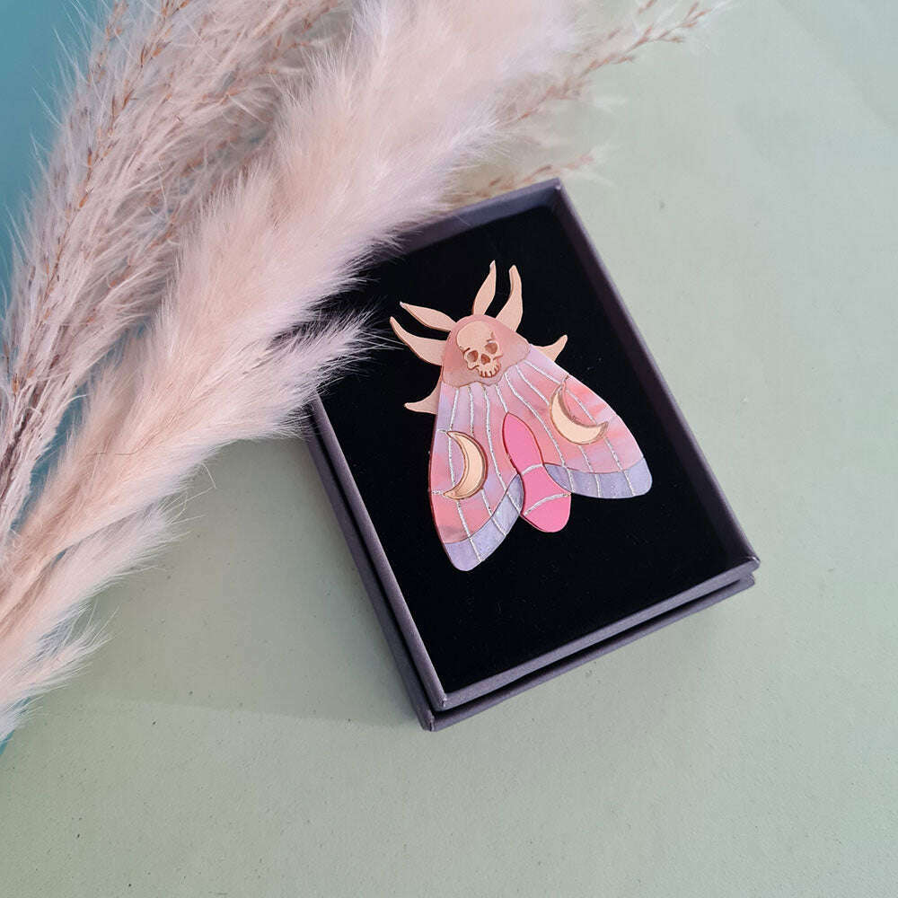 Mystic Moon Moth Pin - Coral Sunset by Cherryloco Jewellery 2