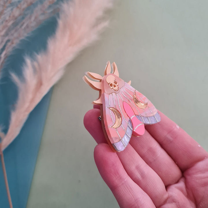 Mystic Moon Moth Pin - Coral Sunset by Cherryloco Jewellery 3