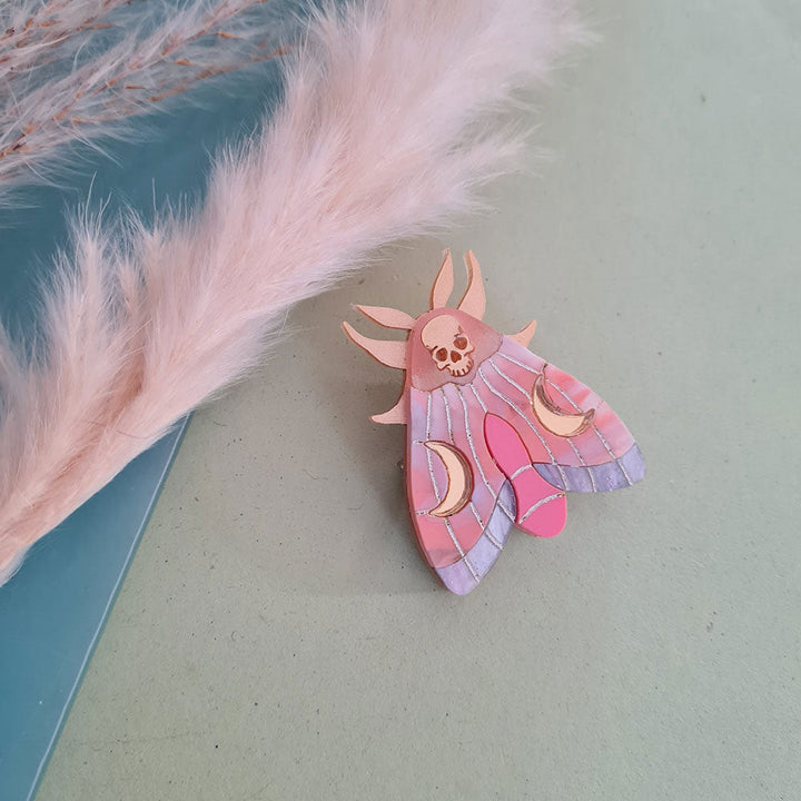 Mystic Moon Moth Pin - Coral Sunset by Cherryloco Jewellery 4