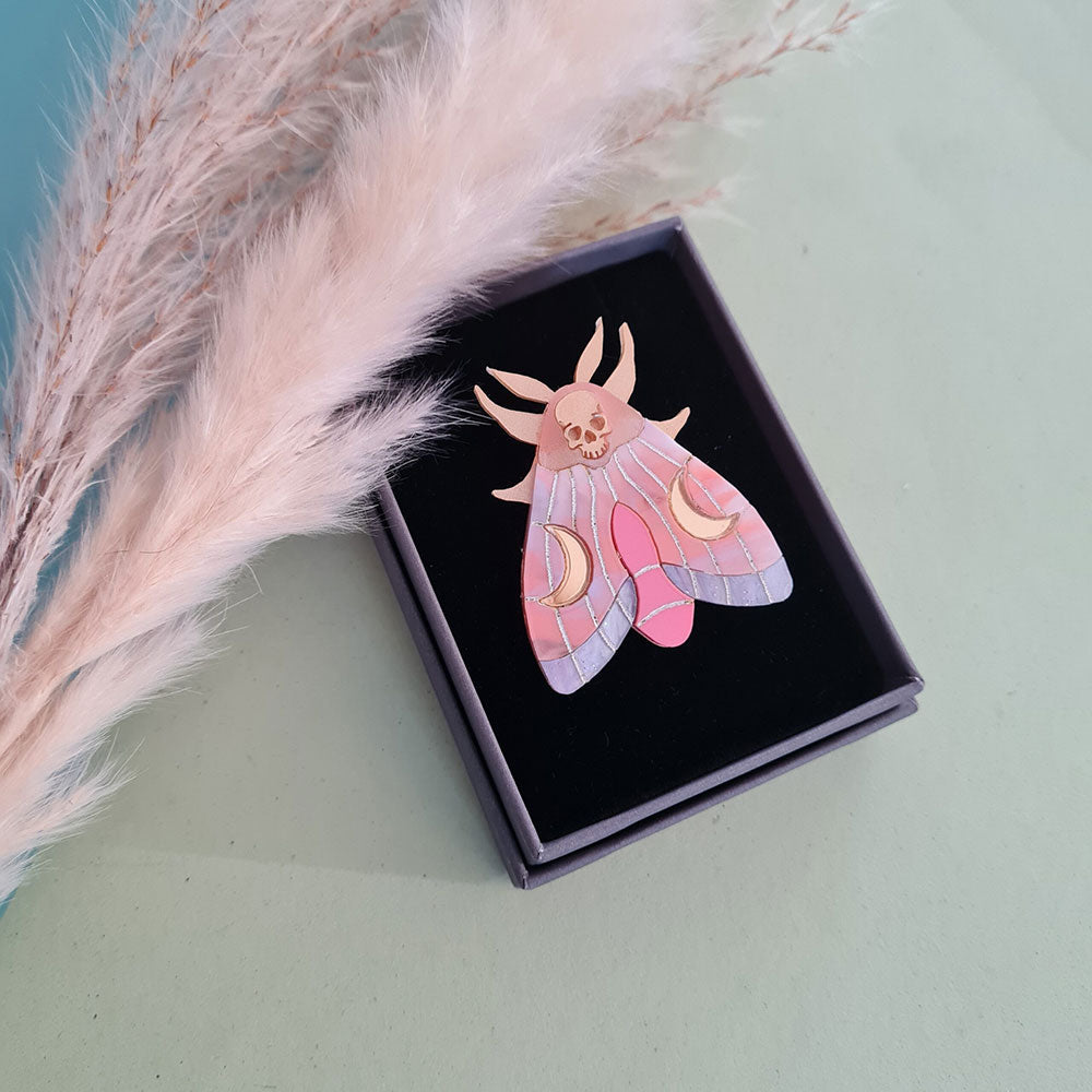 Mystic Moon Moth Pin - Coral Sunset by Cherryloco Jewellery 2