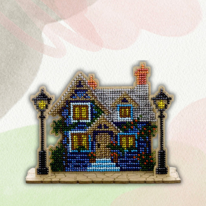 Wooden Bead Embroidery Kit ‚Äì ‚ÄúHouse with Lanterns‚Äù FLK-588