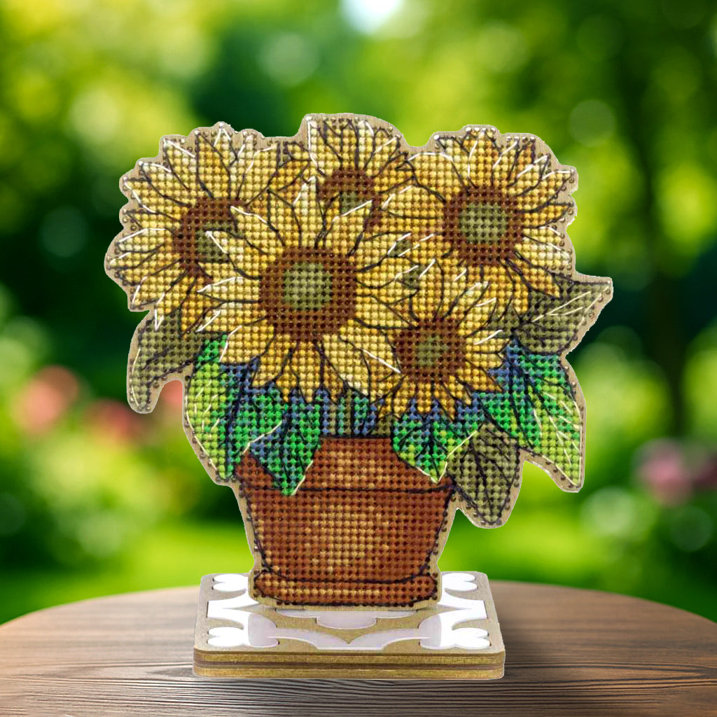 Sunflower Wood Cross-Stitch Kit by Wonderland Crafts FLW-075