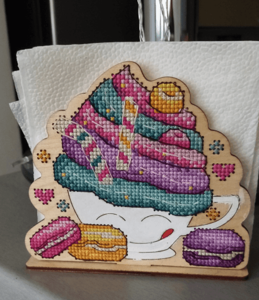 Napkin Holder Cake O-023 Counted Cross Stitch Kit on Plywood