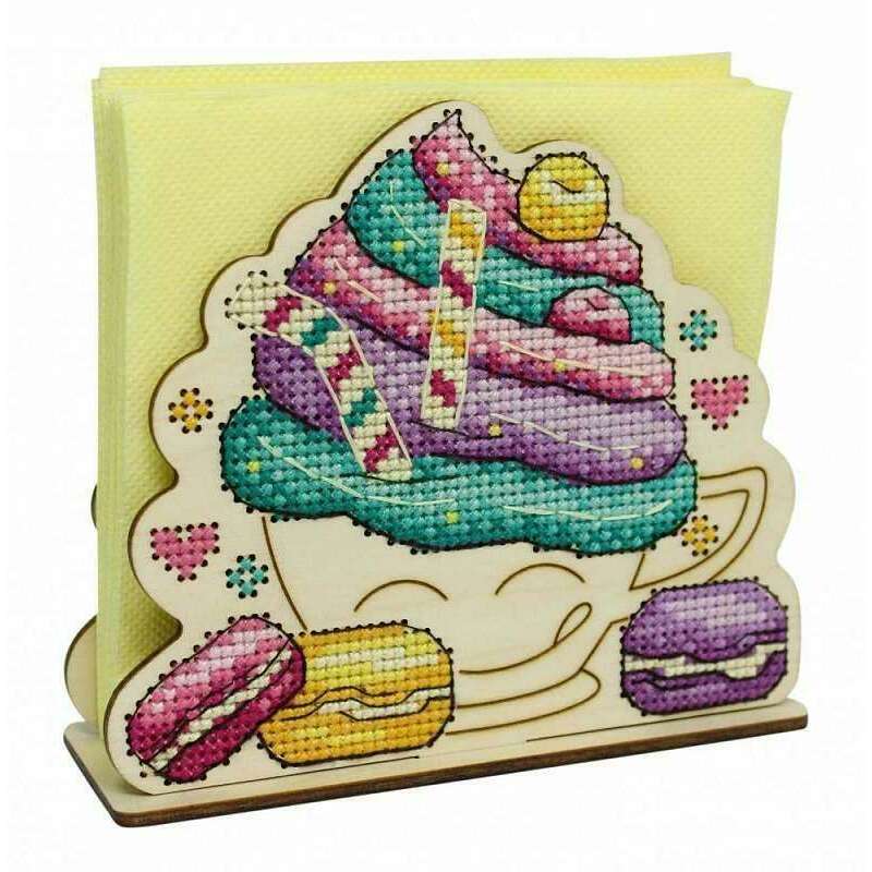 Napkin Holder Cake O-023 Counted Cross Stitch Kit on Plywood