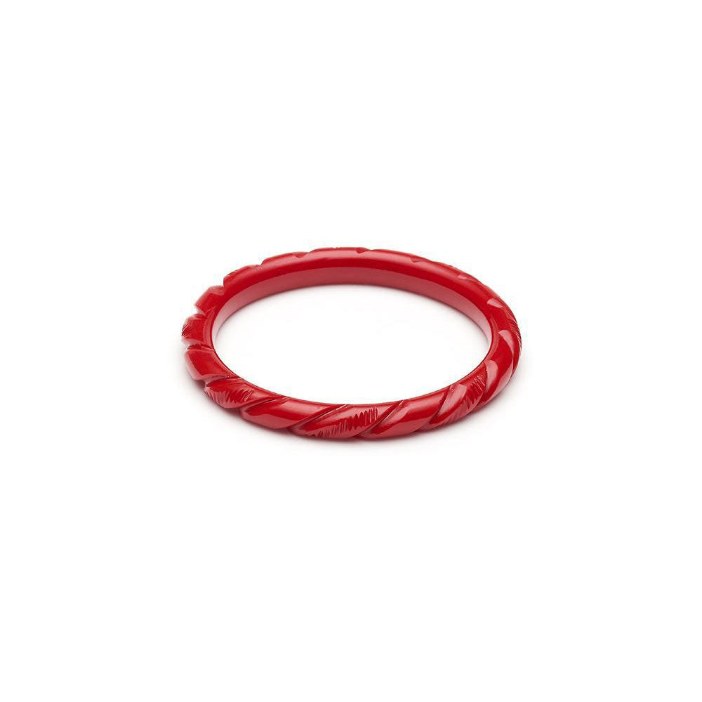 Narrow Red Heavy Carve Fakelite Bangle by Splendette image