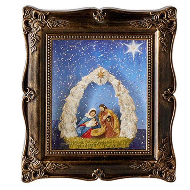 Decorative nativity scene in a ornate frame