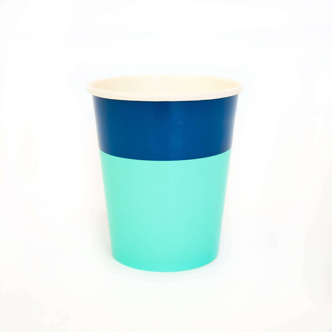 Navy and Turquoise Cup Color Blocked Paper Party Ware