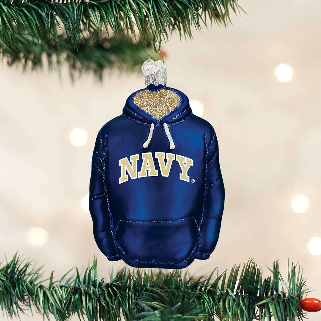 Old World Christmas Navy Hoodie Blown Glass Ornament