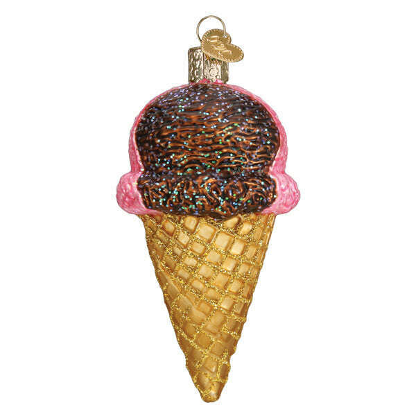 Old World Christmas Neapolitan Ice Cream Cone Blown Glass Ornament