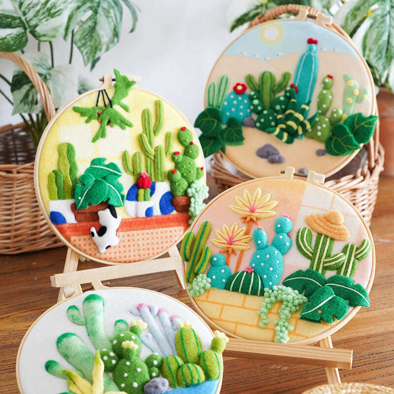 Needle Felting Kit - Desert Cacti. Wizardi DIY Wool Craft Kit F07N8-W436