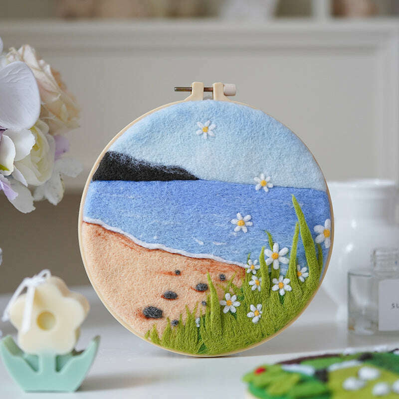Needle Felting Kit - Seaside Horizon. Wizardi DIY Wool Craft Kit F07N8-W350