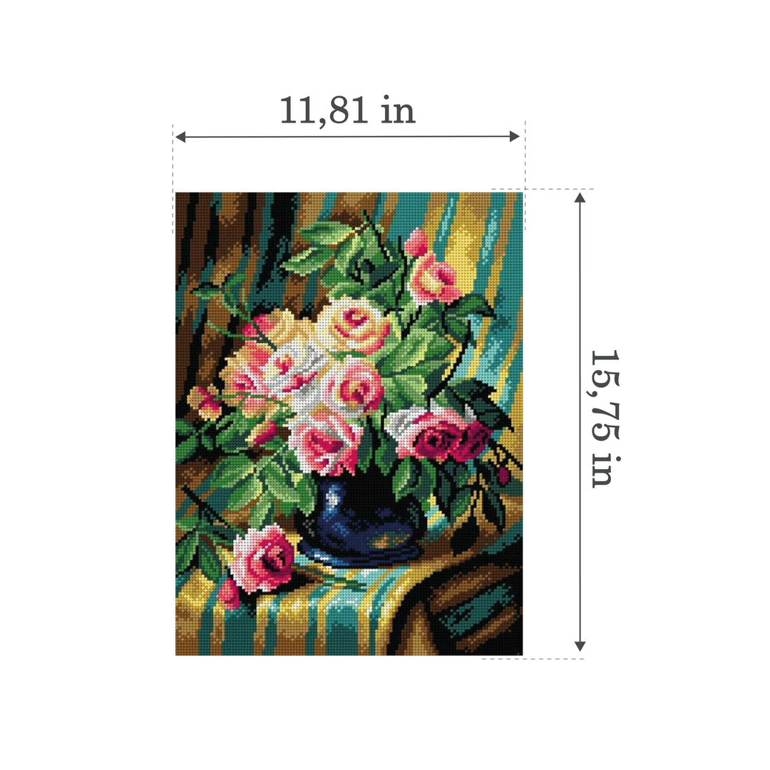 Needlepoint canvas for halfstitch without yarn after Frans Mortelmans - Still Life with Pink Roses 2899J - Printed Tapestry Canvas