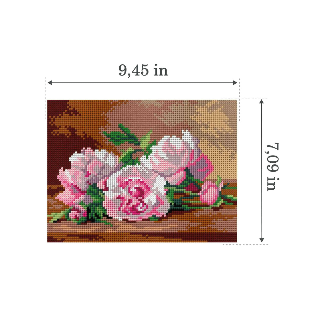 Needlepoint canvas for halfstitch without yarn after Jules Alexandre Gamba de Preydour - Peonies 3297F - Printed Tapestry Canvas