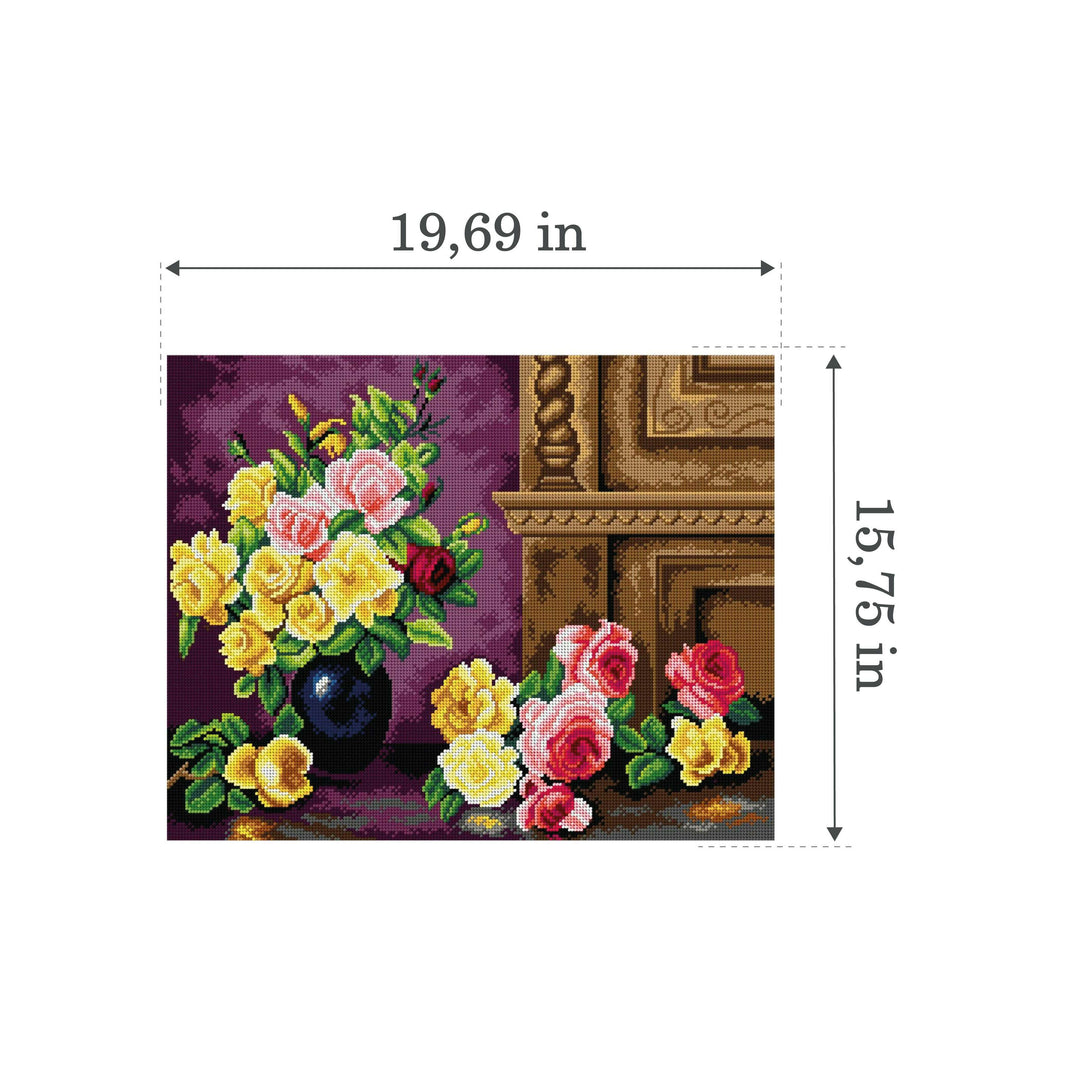 Needlepoint canvas for halfstitch without yarn after Olaf Hermansen - Still Life with Roses 2861M
