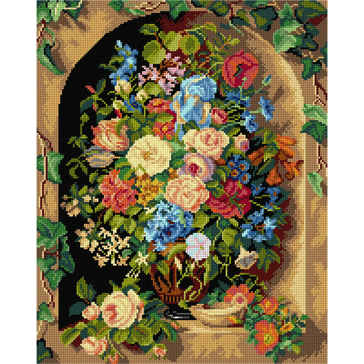 Needlepoint canvas for halfstitch without yarn after Pauline von Koudelka - Schmerling - Bouquet in a  Greek Vase 3539M