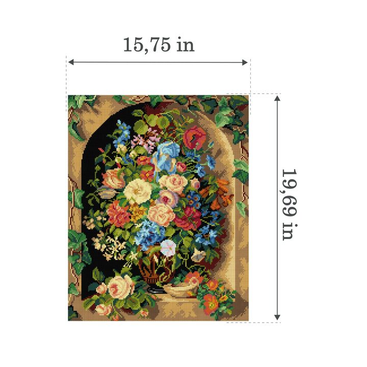 Needlepoint canvas for halfstitch without yarn after Pauline von Koudelka - Schmerling - Bouquet in a  Greek Vase 3539M
