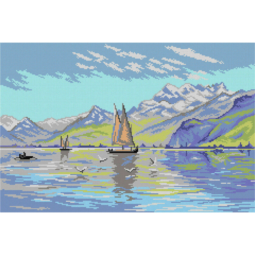 Needlepoint canvas for halfstitch without yarn  after Peder Mork Monsted - View of Lake, Vevey  3587Q