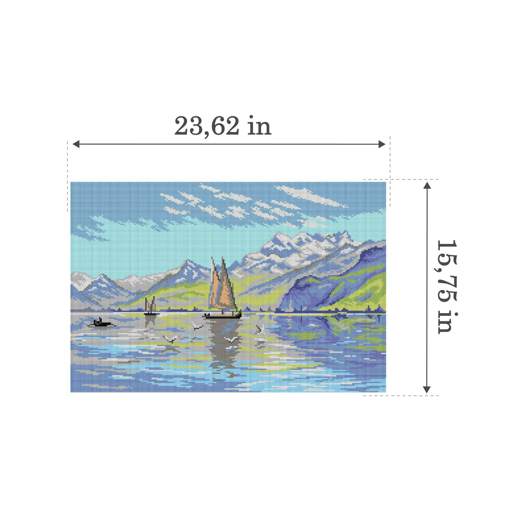Needlepoint canvas for halfstitch without yarn  after Peder Mork Monsted - View of Lake, Vevey  3587Q