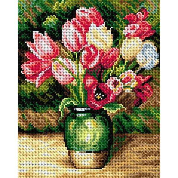 Needlepoint canvas for halfstitch without yarn after Pierre-Auguste Renoir - Tulips in a Vase 2785H - Printed Tapestry Canvas