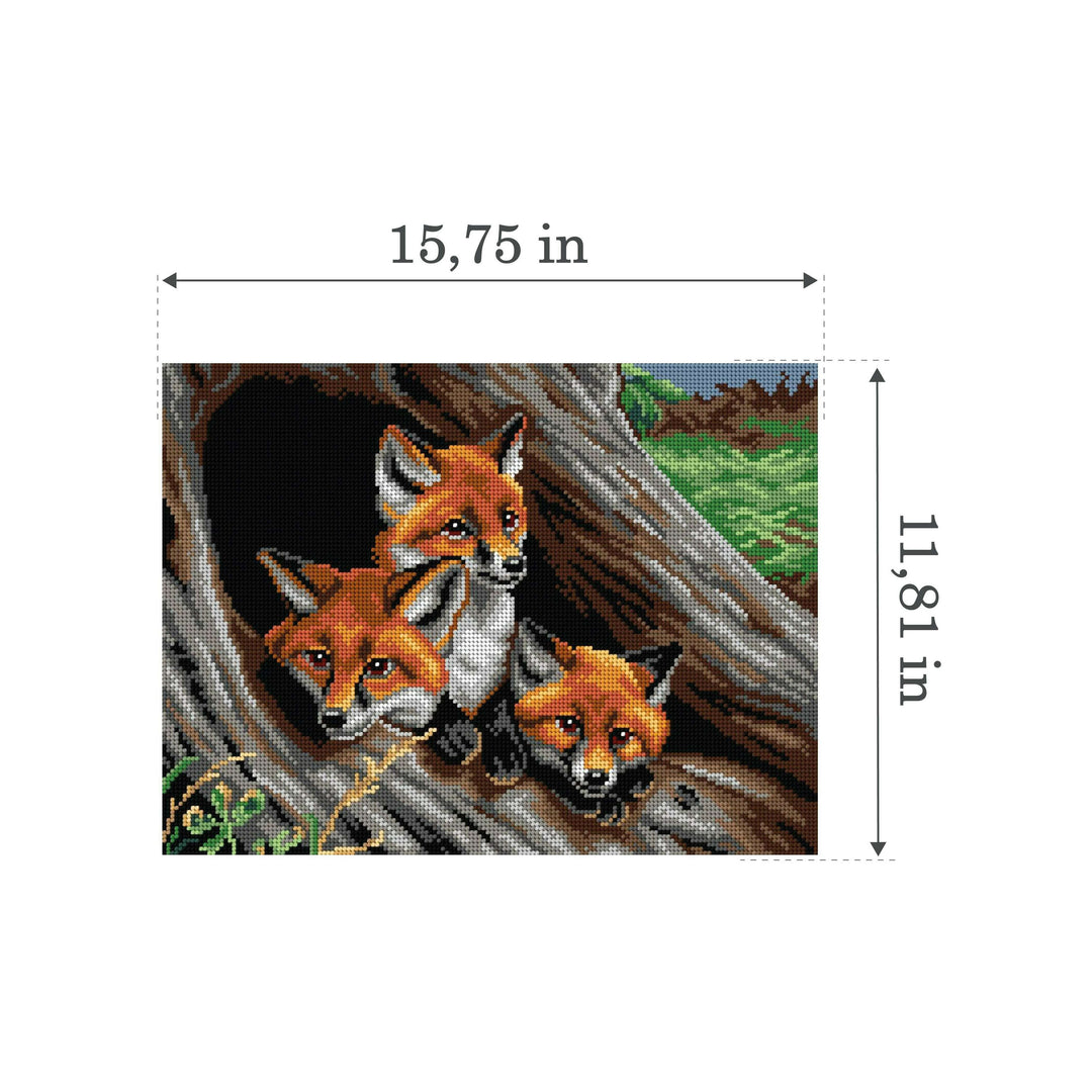 Needlepoint canvas for halfstitch without yarn after Samuel John Carter - Young Foxes in a Hollow Tree (fragment) 3249J