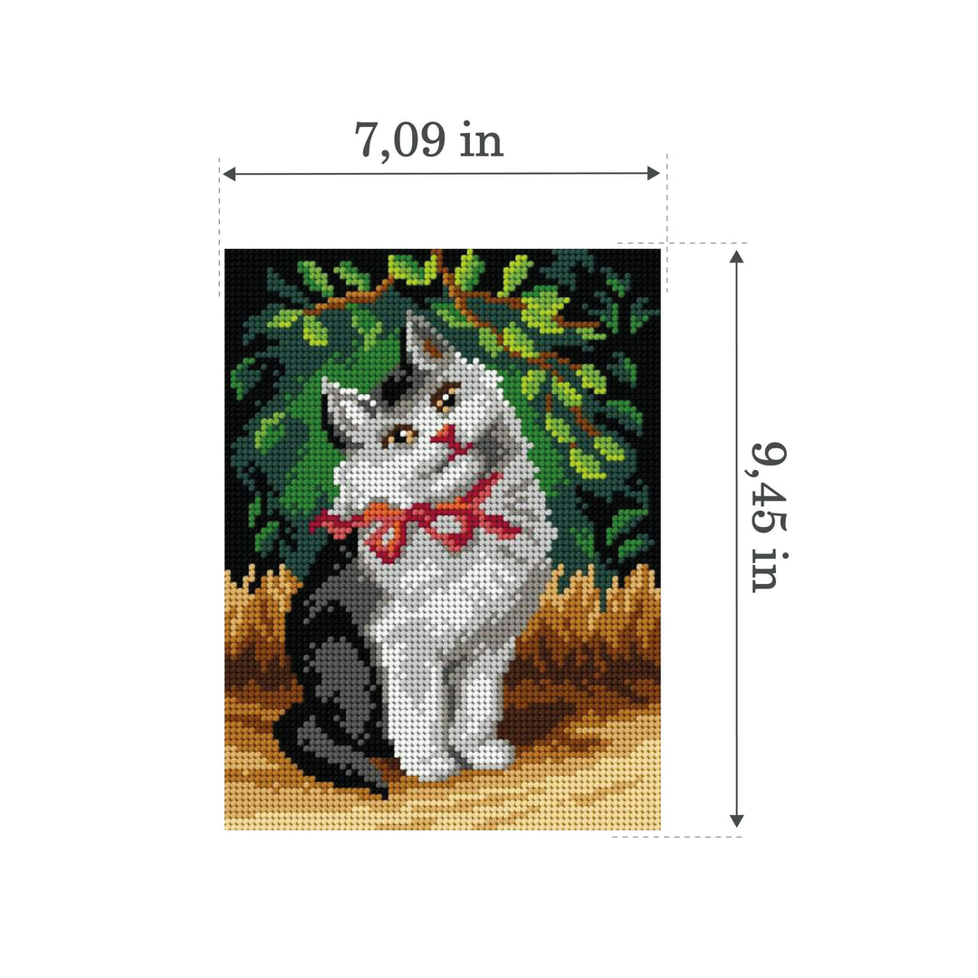 Needlepoint canvas for halfstitch without yarn after Sophie Sperlich - A Cat with Ribbon 3104F - Printed Tapestry Canvas