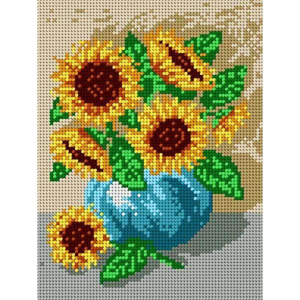 Needlepoint canvas for halfstitch without yarn Bouquet of Sunflowers 1324F - Printed Tapestry Canvas