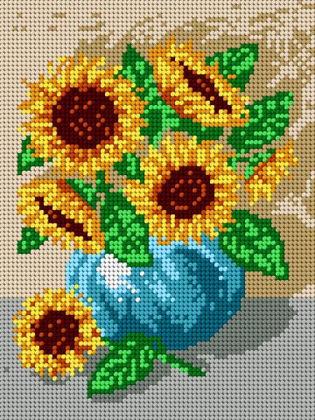 Needlepoint canvas for halfstitch without yarn Bouquet of Sunflowers 1324F - Printed Tapestry Canvas