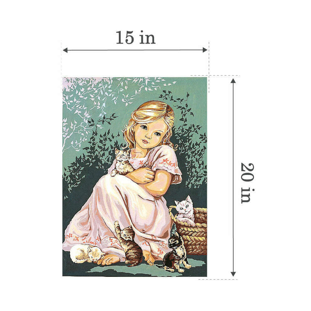 Needlepoint canvas for halfstitch without yarn Canvas Little Girl with Cats SE929.116 Seg De Paris Printed Tapestry Canvas
