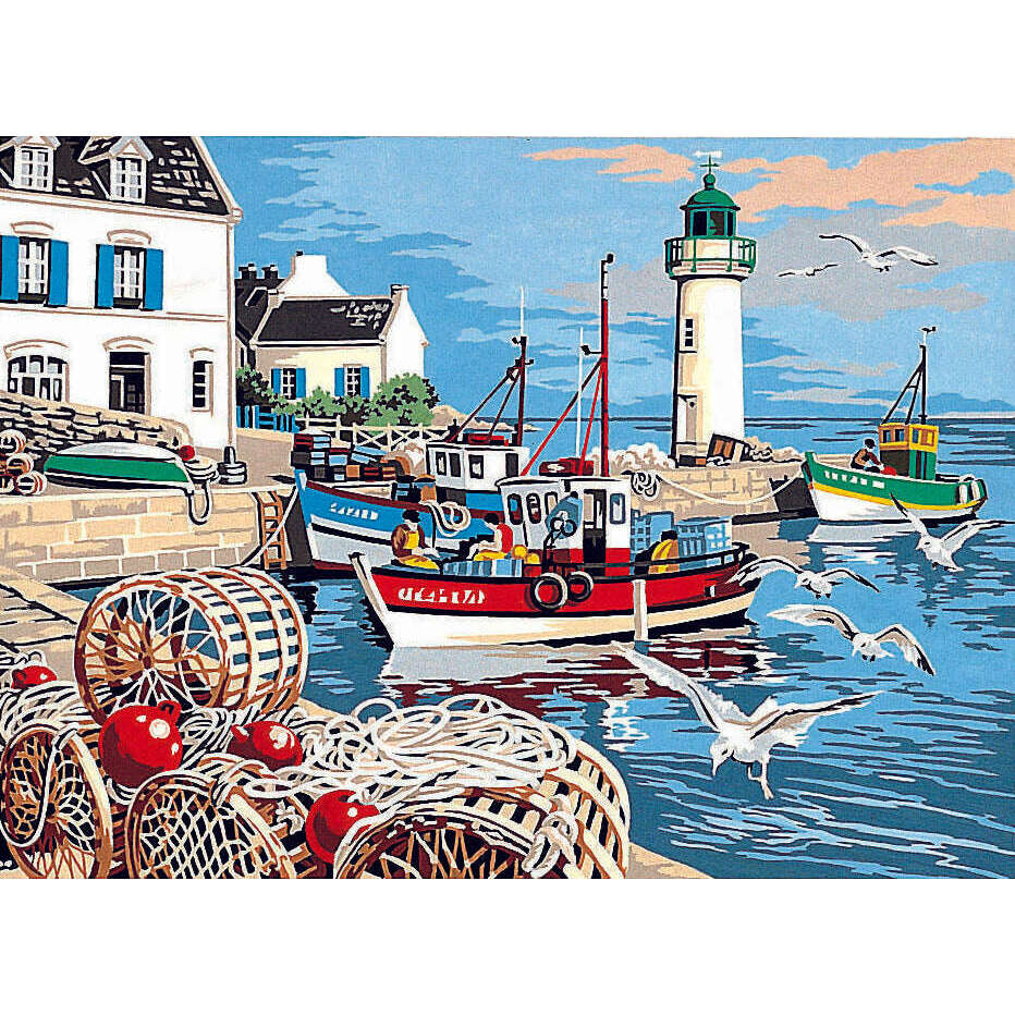 Needlepoint canvas for halfstitch without yarn Canvas The fishing port SE929.279 Seg De Paris Printed Tapestry Canvas
