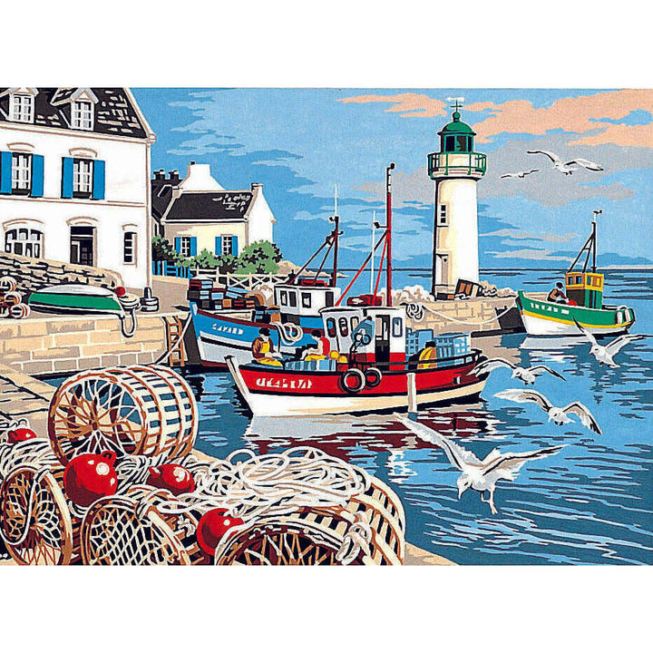 Needlepoint canvas for halfstitch without yarn Canvas The fishing port SE929.279 Seg De Paris Printed Tapestry Canvas