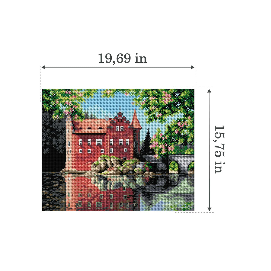 Needlepoint canvas for halfstitch without yarn Castle on the Water - Cervena Lhota (in Czech) 2298M