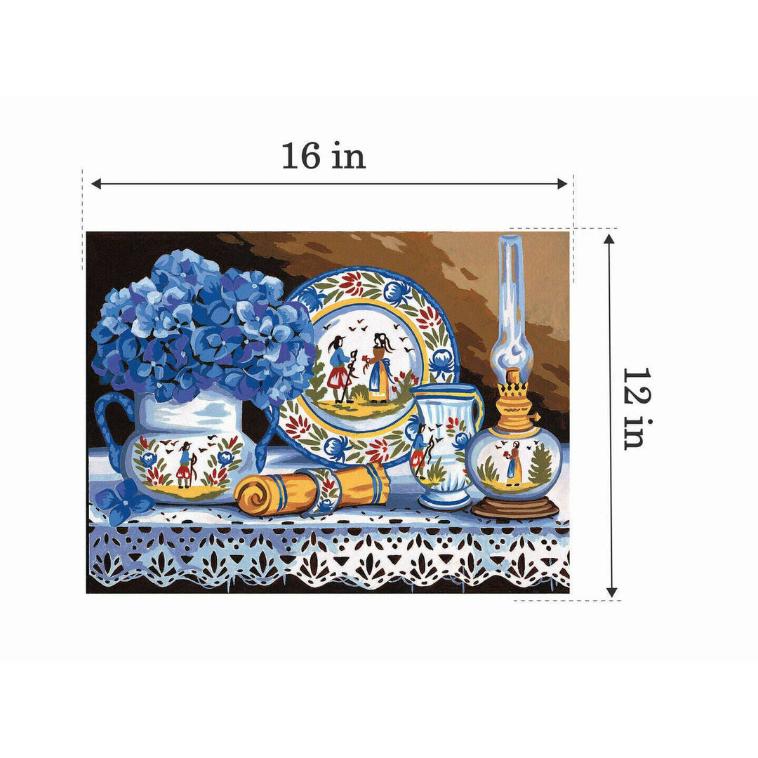 Needlepoint canvas for halfstitch without yarn Earthenware and Hydrangeas MRC1531312 Margot de Paris Printed Tapestry Canvas