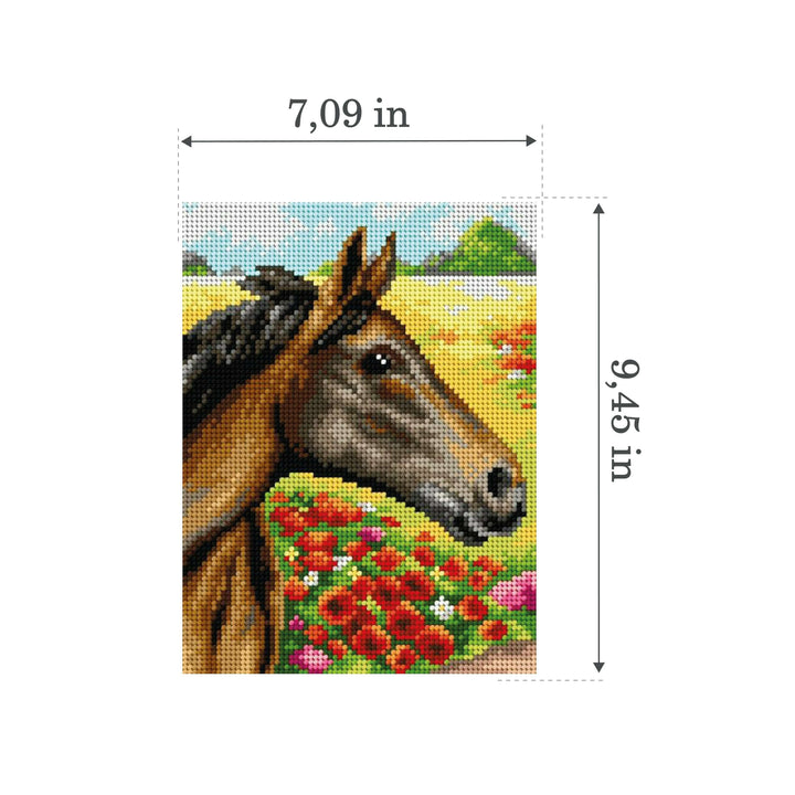 Needlepoint canvas for halfstitch without yarn Horse on a Meadow 2431F - Printed Tapestry Canvas