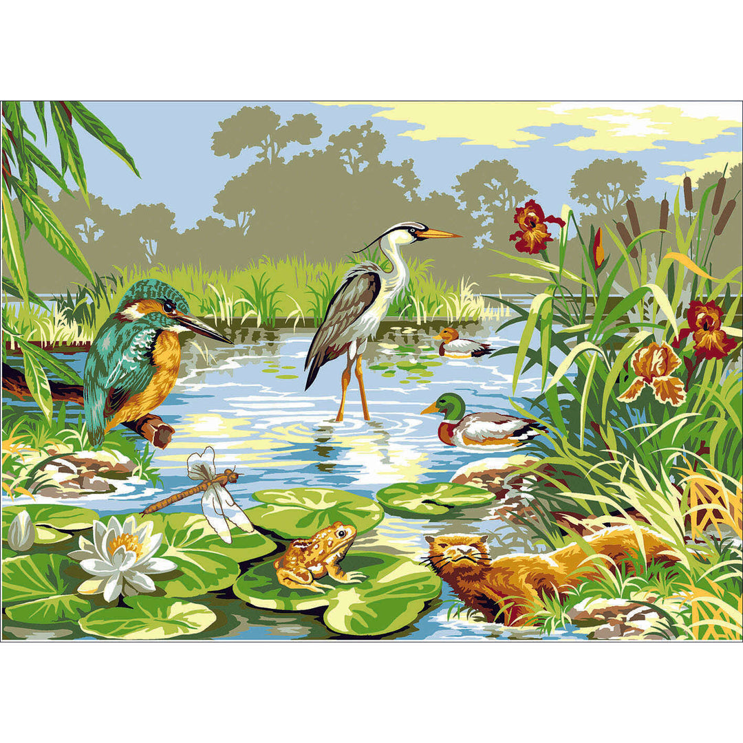 Needlepoint canvas for halfstitch without yarn Life in the Marshes SE929.408 Seg De Paris Printed Tapestry Canvas