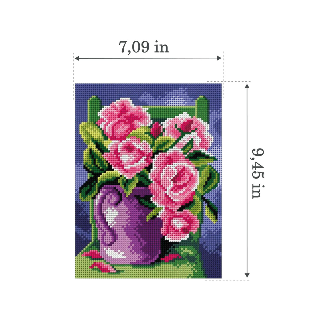 Needlepoint canvas for halfstitch without yarn Roses in a Purple Jug 3021F - Printed Tapestry Canvas
