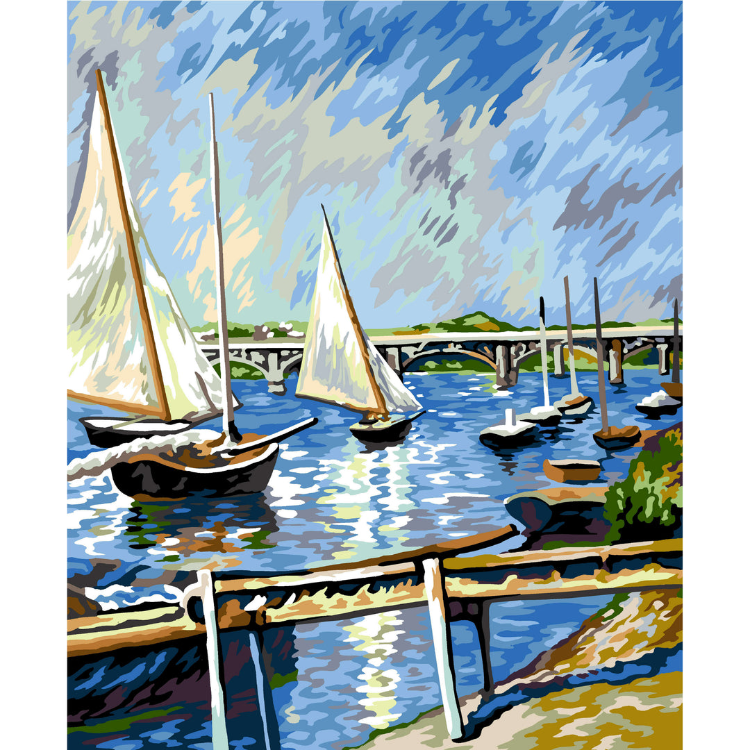 Needlepoint canvas for halfstitch without yarn Sailboats In Argenteuil MRC1345187 Margot de Paris Printed Tapestry Canvas
