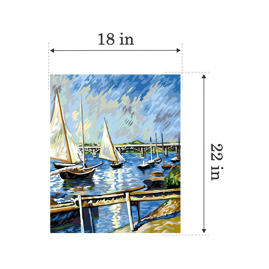 Needlepoint canvas for halfstitch without yarn Sailboats In Argenteuil MRC1345187 Margot de Paris Printed Tapestry Canvas