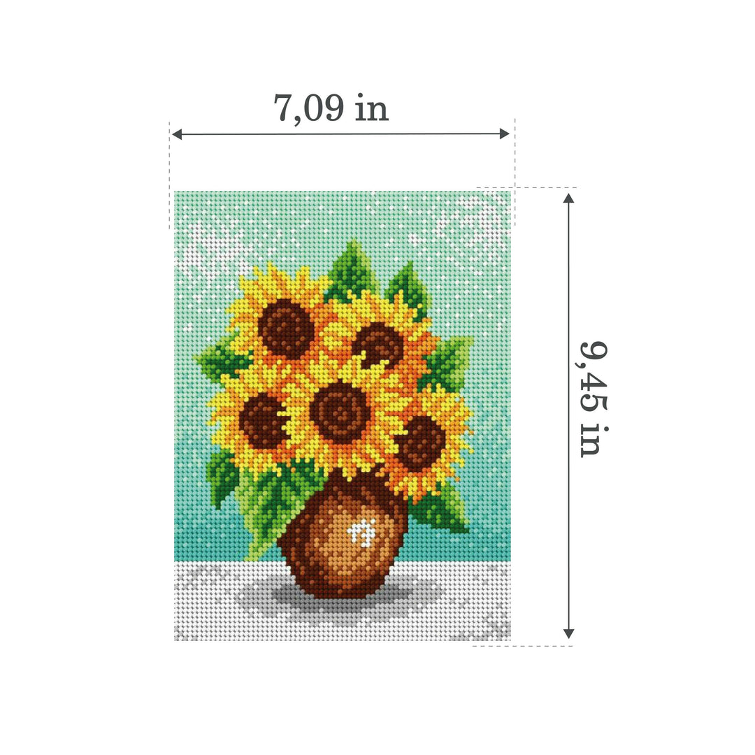 Needlepoint canvas for halfstitch without yarn Sunflowers in a Brown Vase 1940F - Printed Tapestry Canvas