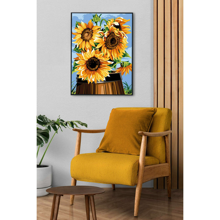 Needlepoint canvas for halfstitch without yarn The Barrel Canvas Sunflowers SE926.332 Seg De Paris Printed Tapestry Canvas