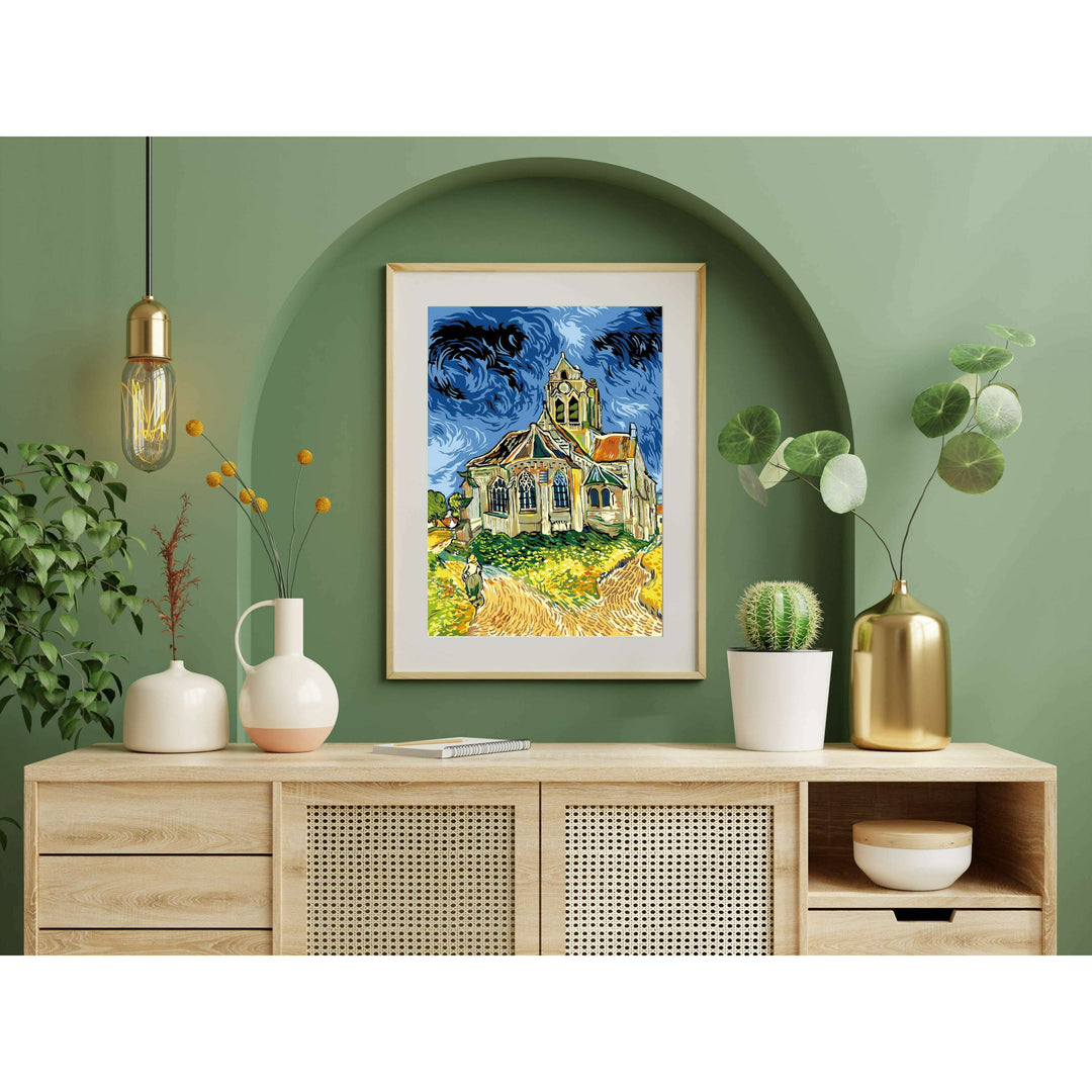 Needlepoint canvas for halfstitch without yarn The Church Of Auvers-Sur-Oise SE929.502 Seg De Paris Printed Tapestry Canvas