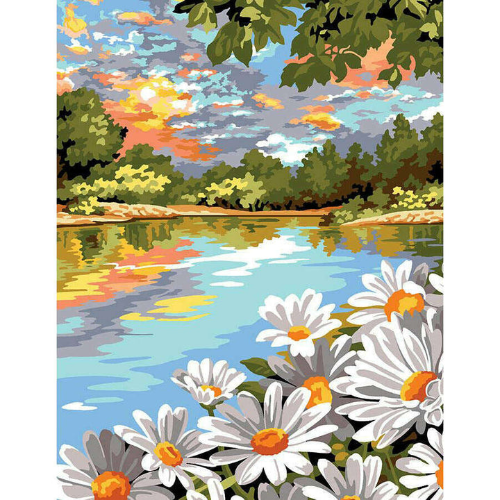 Needlepoint canvas for halfstitch without yarn The Lake With Daisies MRC15257 Margot de Paris Printed Tapestry Canvas